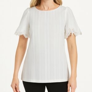 Rihoas Womens White Crochet Sleeve Blouse Size M Cottagecore Peasant boho Y2k